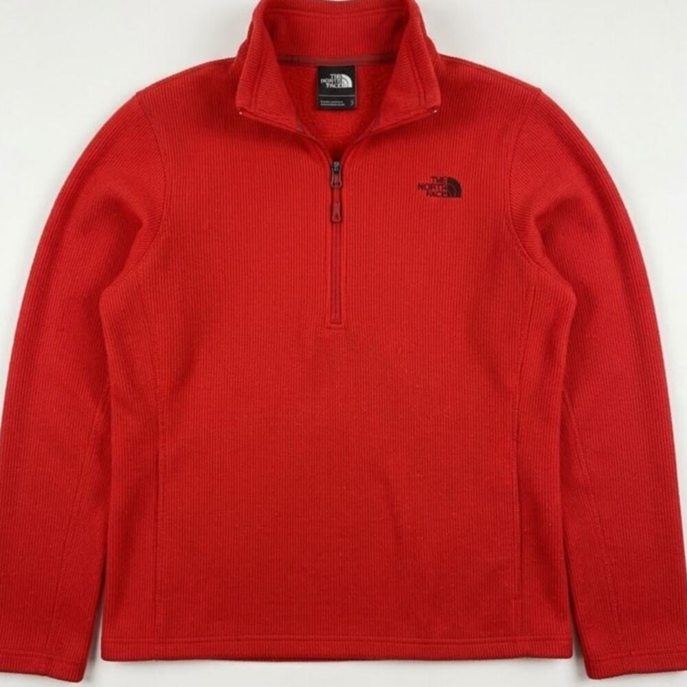 The North Face Quarter Zip Pullover Large L Red Sweater Knit Fleece Mens
